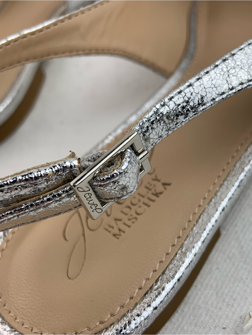New Badgley Mischka “Jewel” Embellished Silver Pointed Slingback Flats - Picture 6 of 9